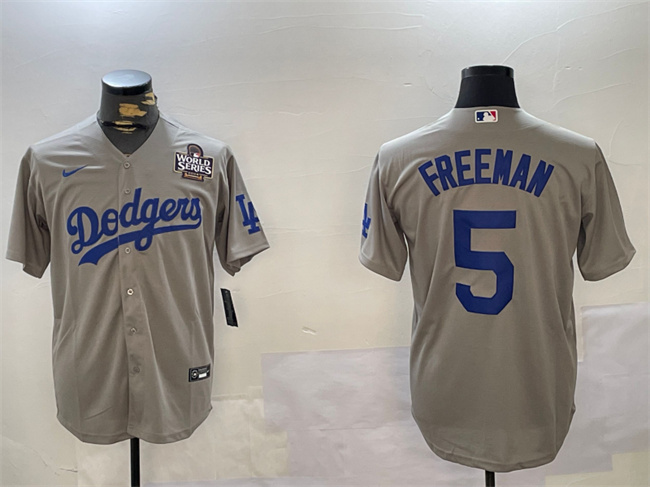 Men's Los Angeles Dodgers #5 Freddie Freeman Grey 2024 World Series Cool Base Stitched Baseball Jersey Men's Los Angeles Dodgers #5 Freddie Freeman Grey 2024 World Series Cool Base Stitched Baseball Jersey